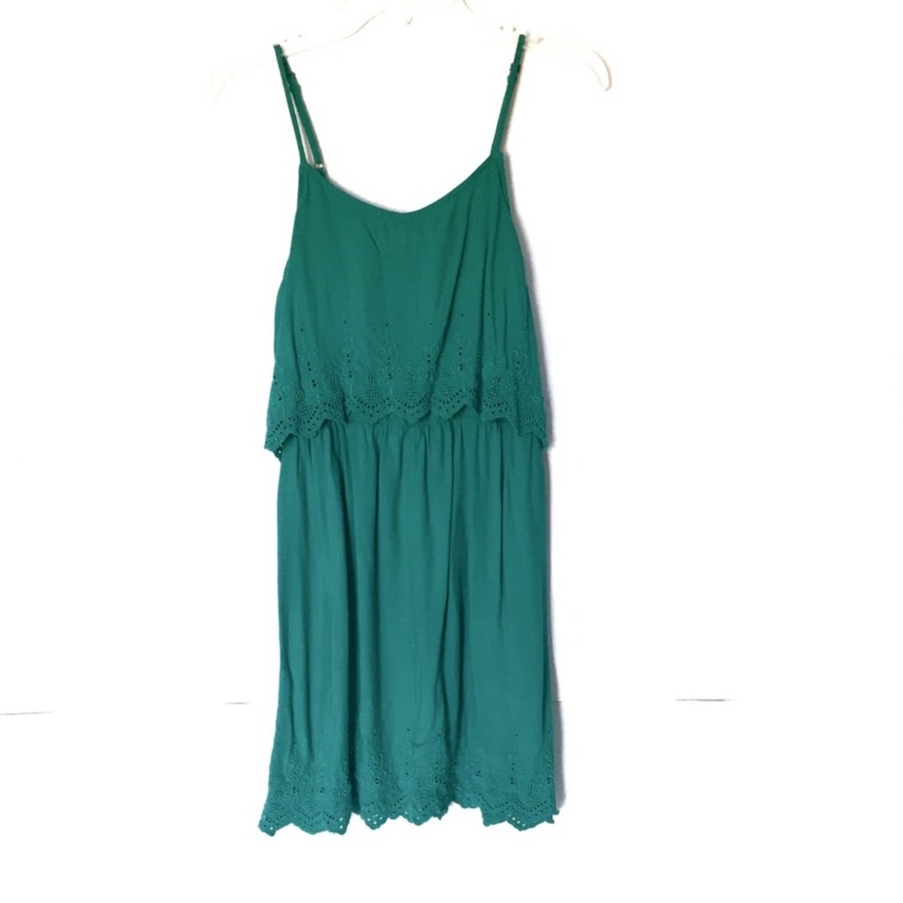 Green Scalloped Embroidered Layered Popover Dress